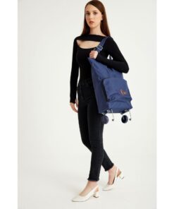 ÇİĞDEM Model 2 Tekerli Orta Boy 600 Denye Alışveriş ve Seyahat Çantası-Lacivert