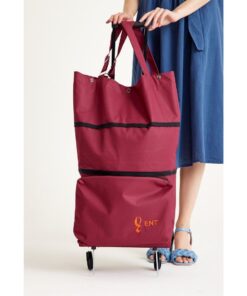 MİNE Model Sessiz 2 tekerlekli , Çok Fonksiyonlu,  Katlanabilir Teleskobik Kollu Seyahat ve Alışveriş Çantası-Bordo