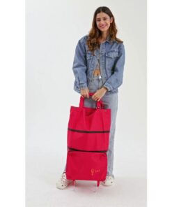 NERGİS Model 2 Tekerli ve Katlanabilir Alışveriş ve Seyahat Çantası -Kırmızı