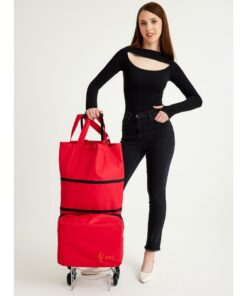 VADİ Model Sessiz 6 Tekerli, Çok Fonksiyonlu, Merdiven Çıkabilen  Katlanabilir Teleskobik Kollu Seyahat ve Alışveriş Çantası-Kırmızı