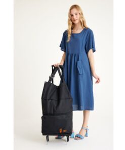 MİNE Model Sessiz 2 tekerlekli , Çok Fonksiyonlu,  Katlanabilir Teleskobik Kollu Seyahat ve Alışveriş Çantası- Siyah